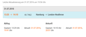 Update für Abflug mit Eurowings nach London, für Entschädigung