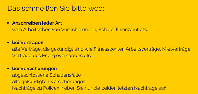 Dokumente richtig ordnen - diese Papiere schmeißen Sie bitte weg
