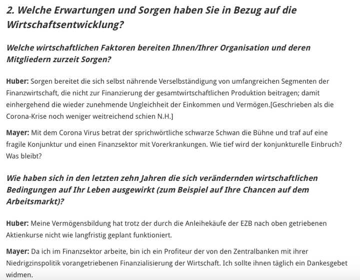 EZB Fragebogen - 4 Ökonomen antworten